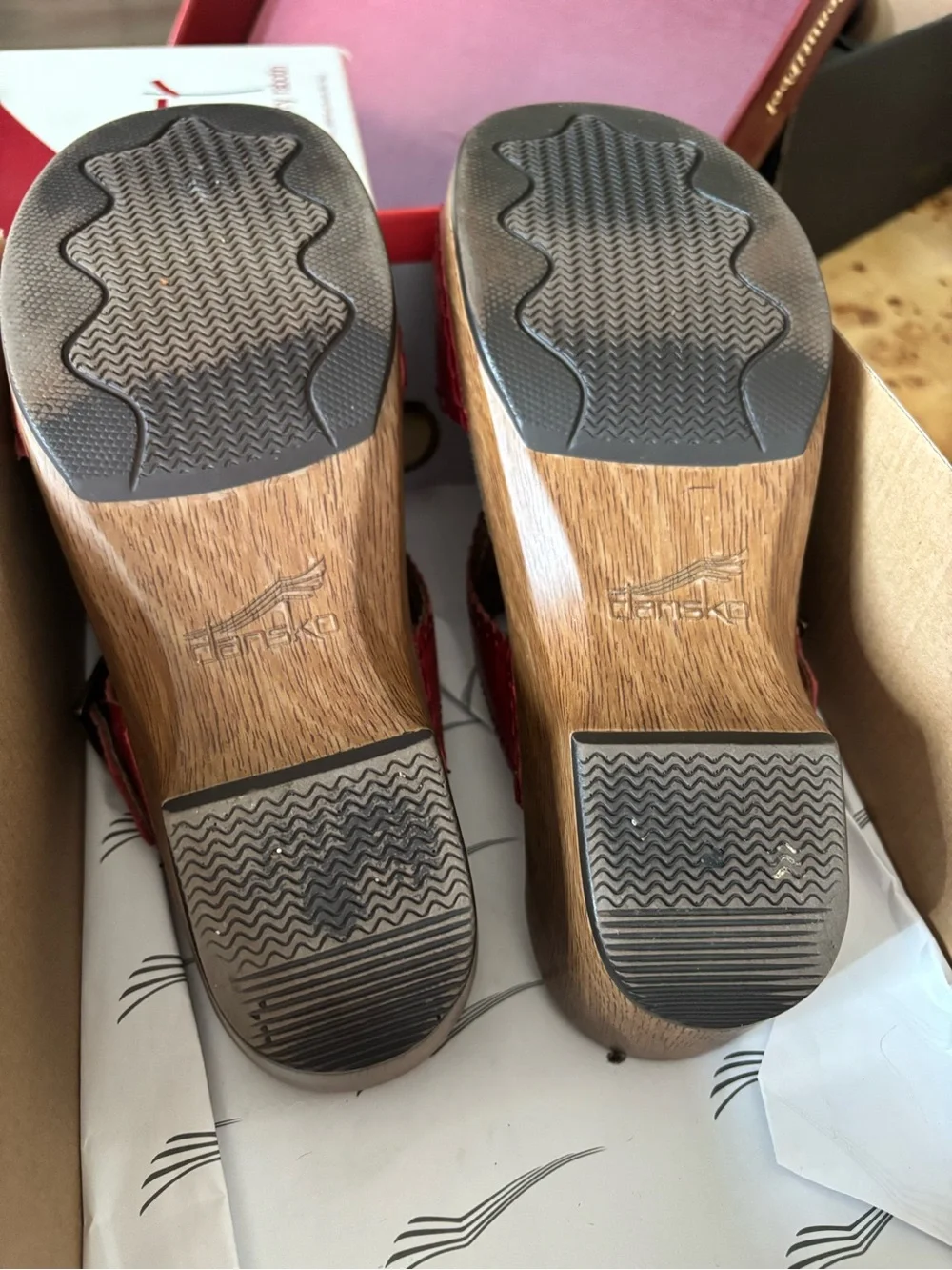Dansko Crimson Leather Wedge Sandals with Buckle Strap